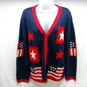 Vintage 90s Carolina Colours Large Patriotic America Granny Cardigan Embellished